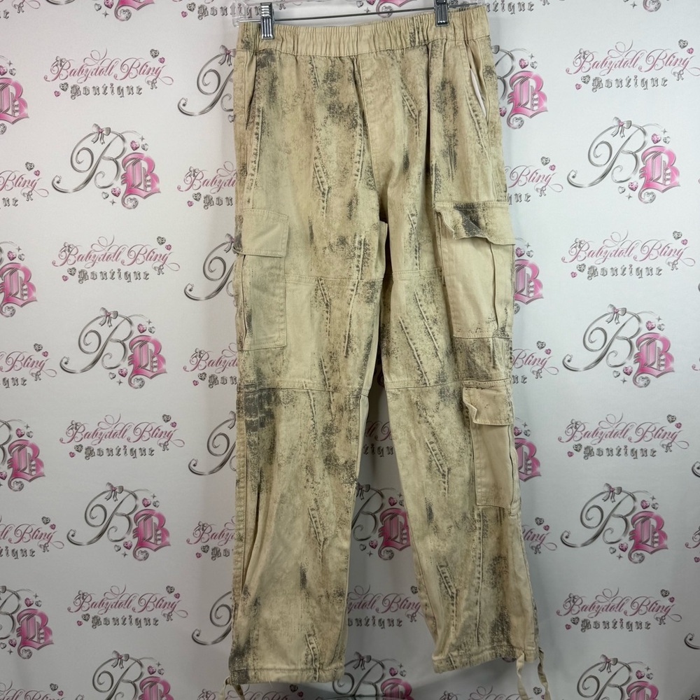 Forever 21 cargo pants pockets tie dye style grey Light Tan Cargo Pants